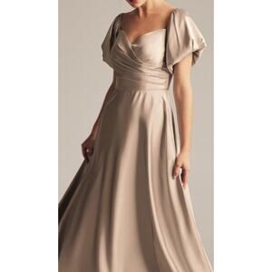AW BRIDAL 8 M taupe Dey satin bridesmaid wedding guest party maxi dress NEW b134